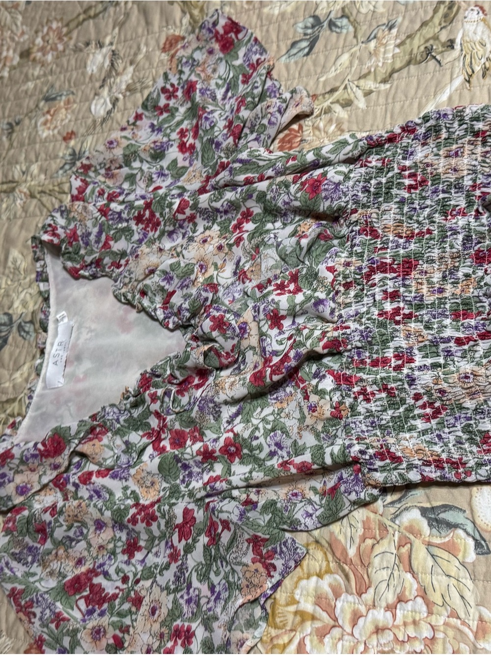 Astr Multicolor Floral Smocked Waist Peasant Top